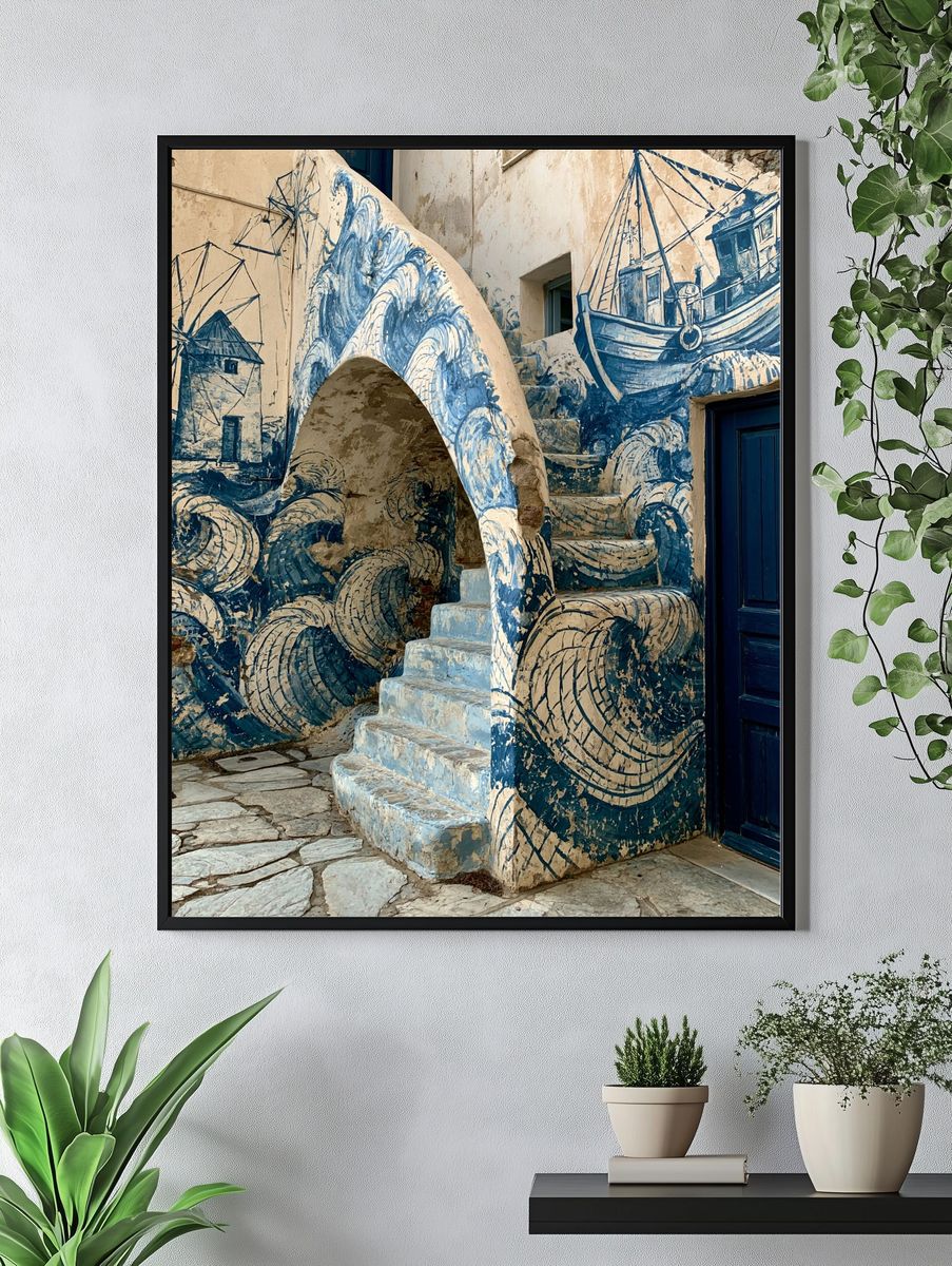 Blue Coastal Mural Architecture Poster. — room view 4