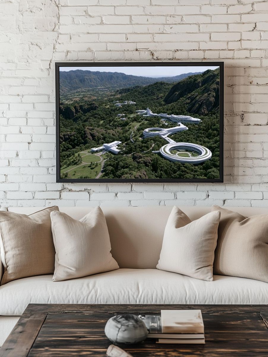 Futuristic Mountain Resort Photography Poster. — room view 1