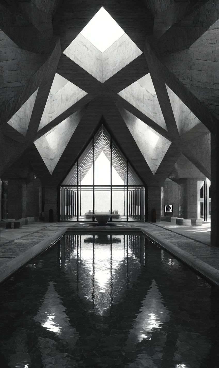 Monochrome Brutalist Atrium Poster. poster — architecture art