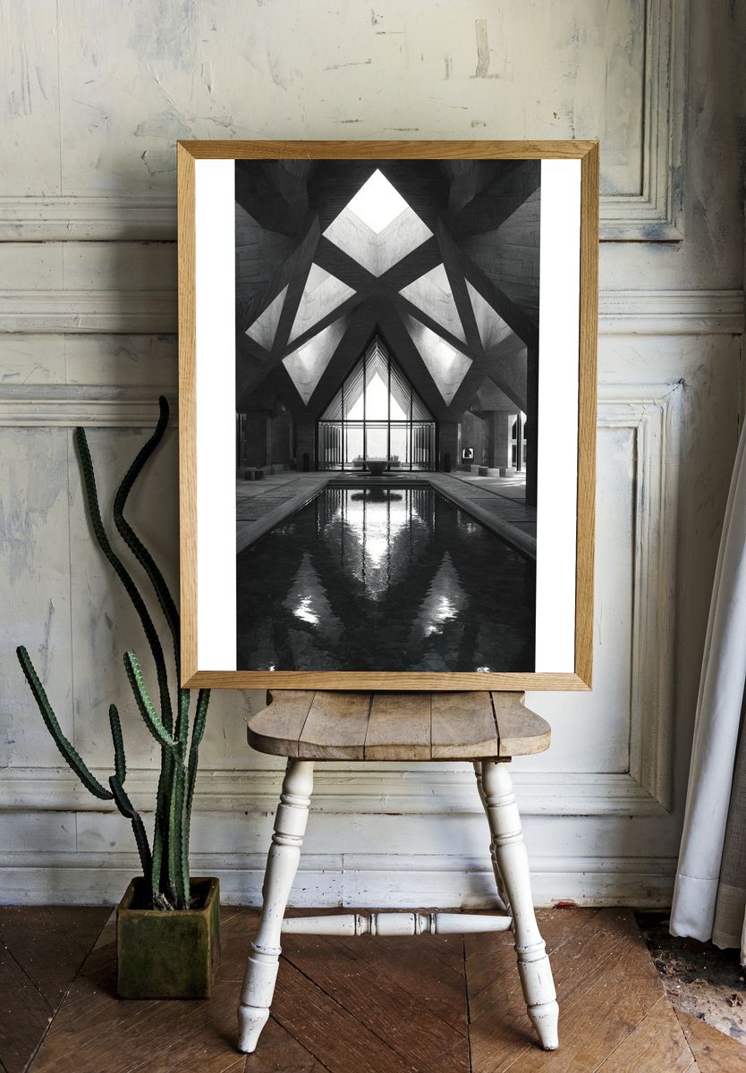 Monochrome Brutalist Atrium Poster. room preview