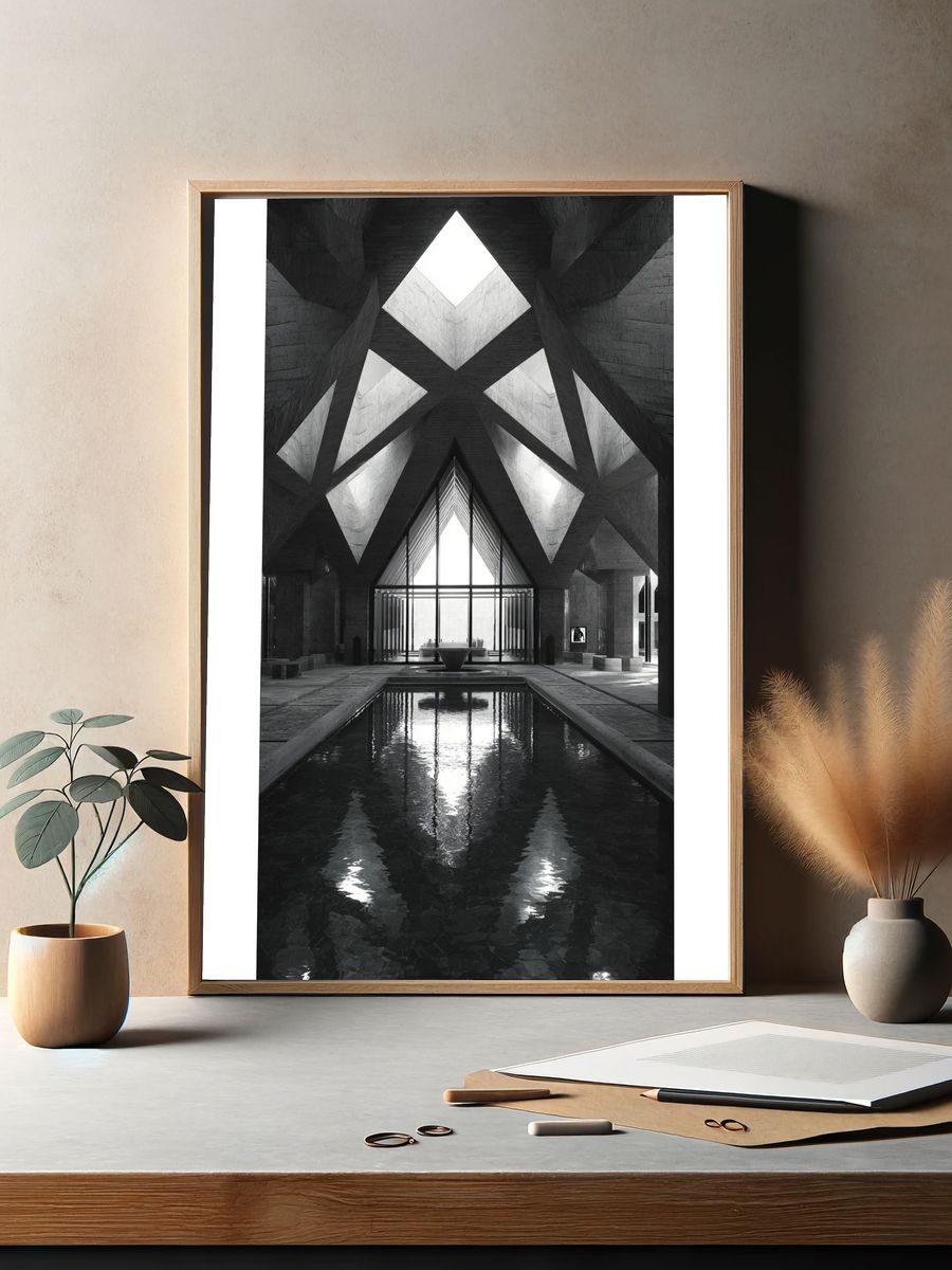 Monochrome Brutalist Atrium Poster. — room view 2