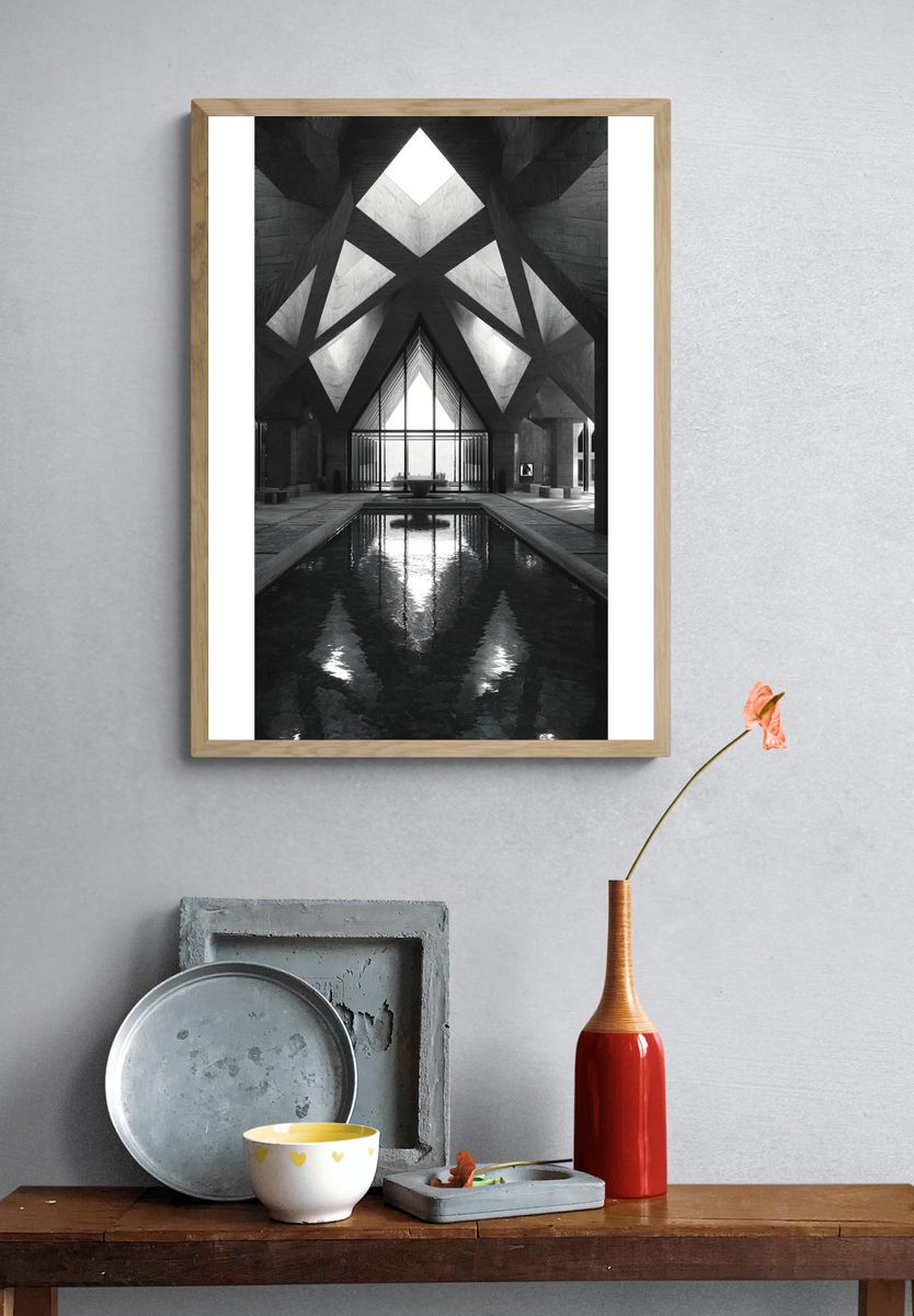 Monochrome Brutalist Atrium Poster. — room view 3