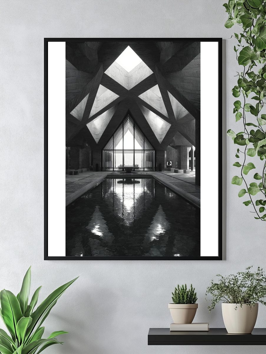 Monochrome Brutalist Atrium Poster. — room view 4