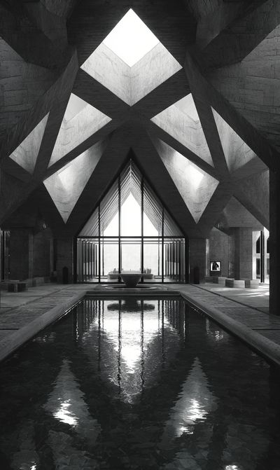Monochrome Brutalist Atrium Poster.