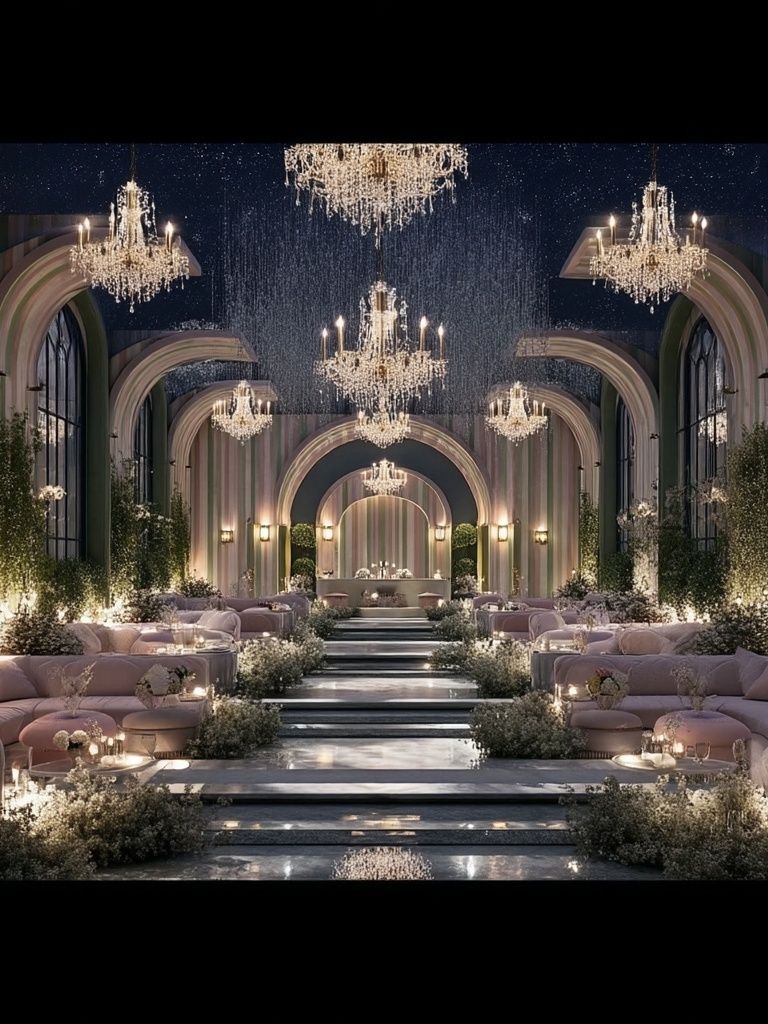 Glamorous Chandeliers Hallway Poster. poster — architecture art