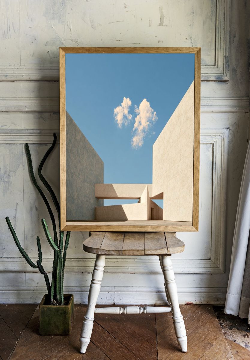 Minimalist Concrete Courtyard Poster. — room view 1