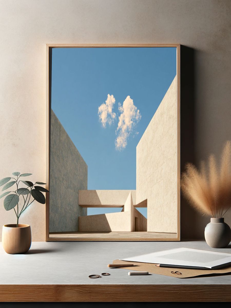 Minimalist Concrete Courtyard Poster. — room view 2