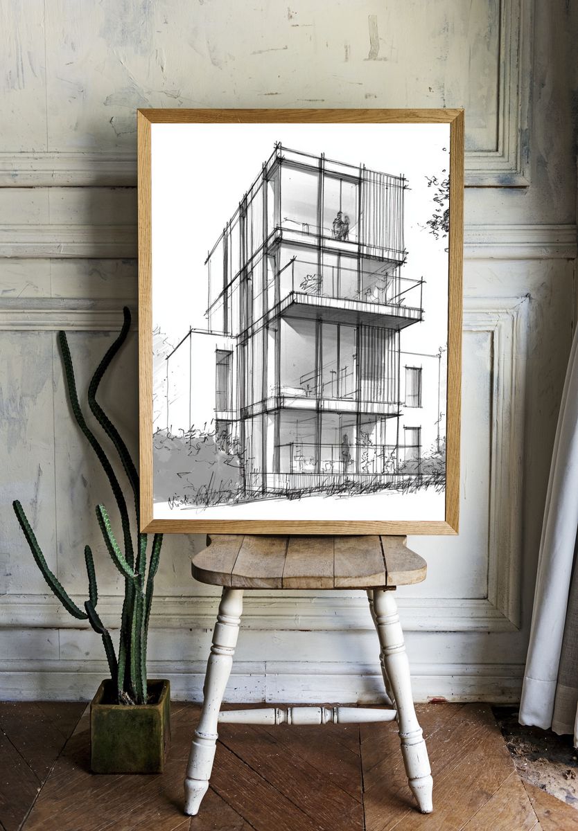 Modern House Sketch Poster. room preview
