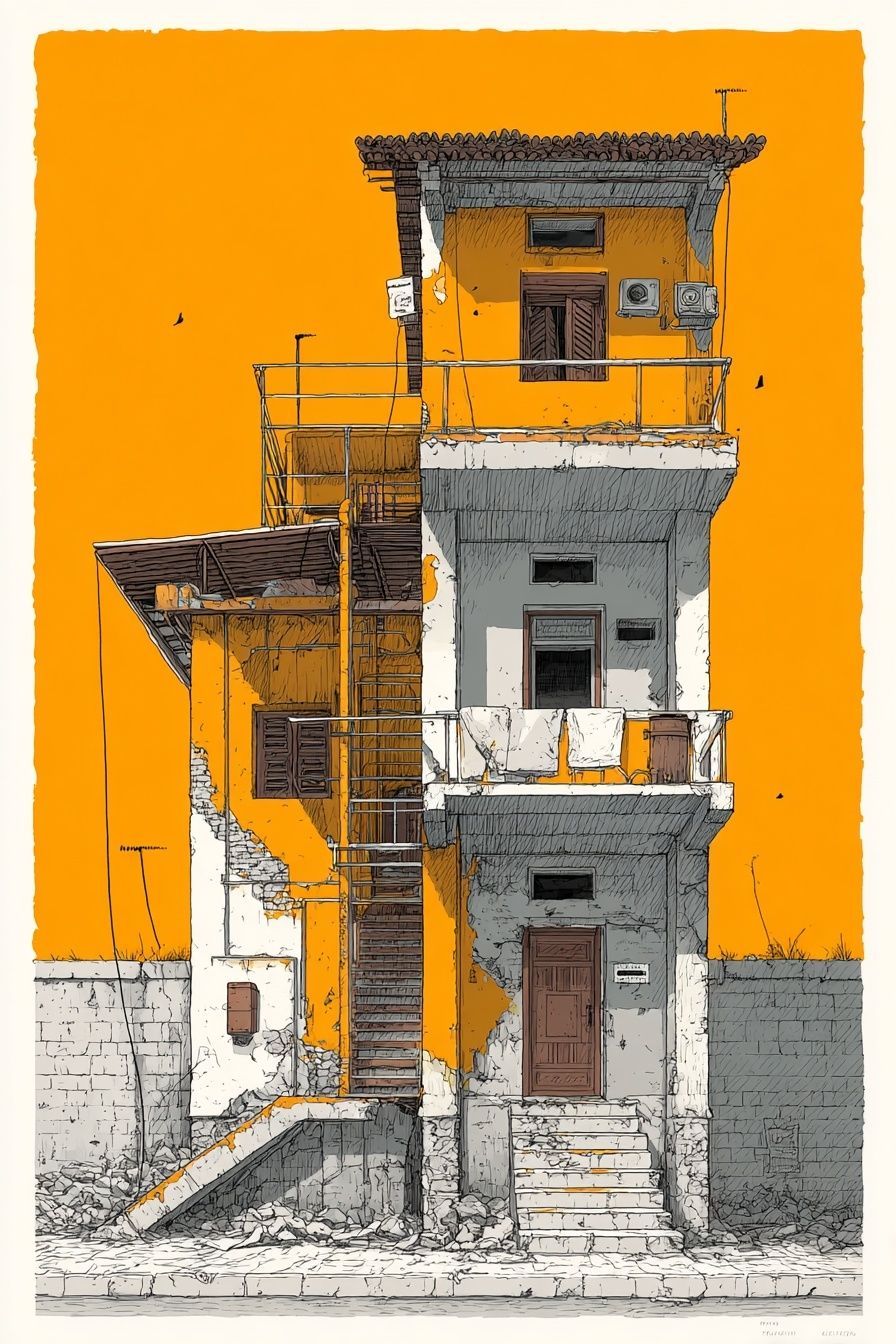 Urban Facade Illustration Poster. poster — architecture art