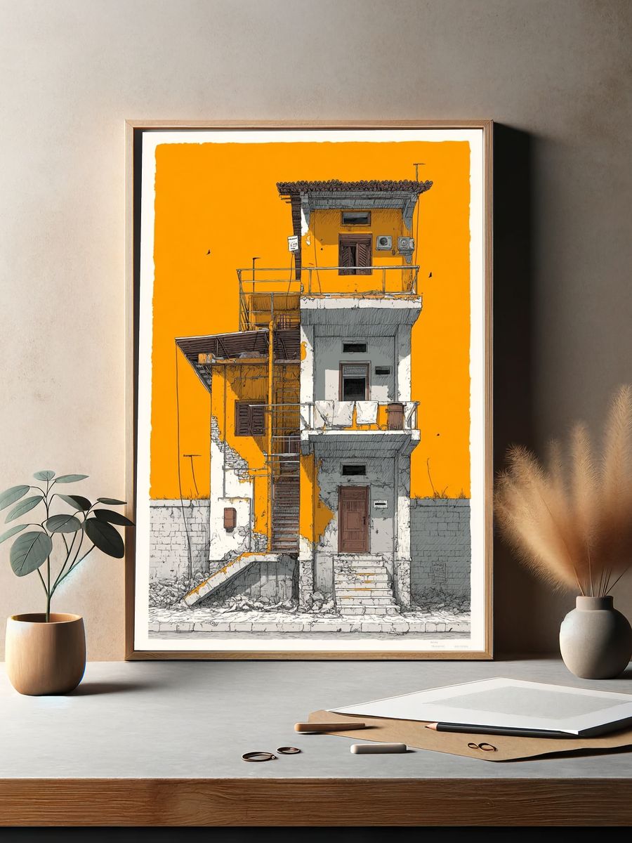Urban Facade Illustration Poster. — room view 2