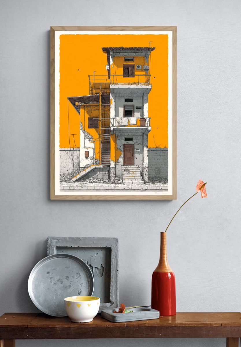 Urban Facade Illustration Poster. — room view 3