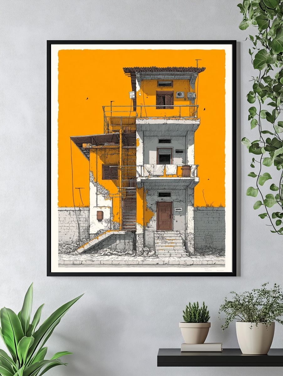 Urban Facade Illustration Poster. — room view 4