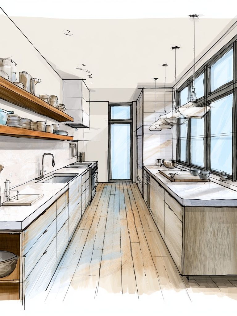 Modern Kitchen Interior Illustration Poster. poster — architecture art