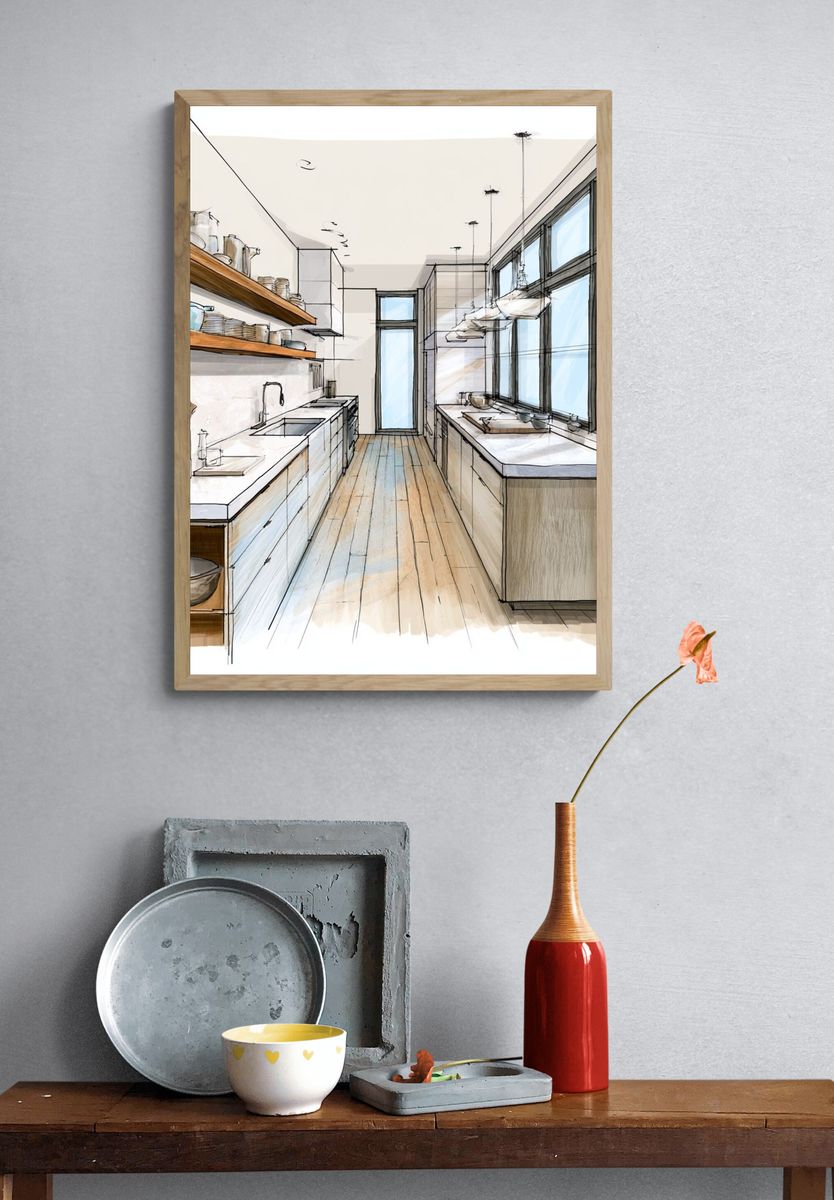 Modern Kitchen Interior Illustration Poster. — room view 3
