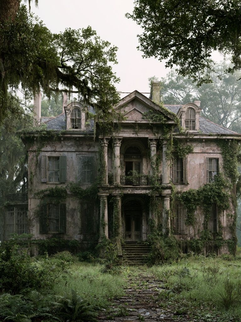 Overgrown Southern Mansion Photography Poster. poster detail