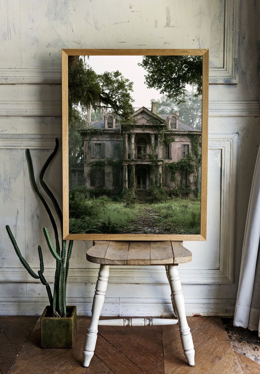Overgrown Southern Mansion Photography Poster. room preview