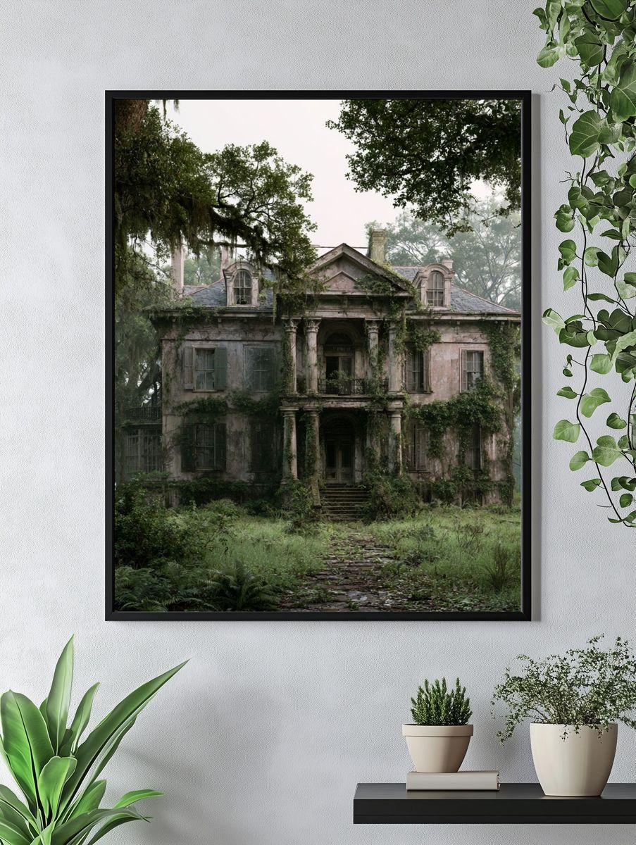 Overgrown Southern Mansion Photography Poster. — room view 4