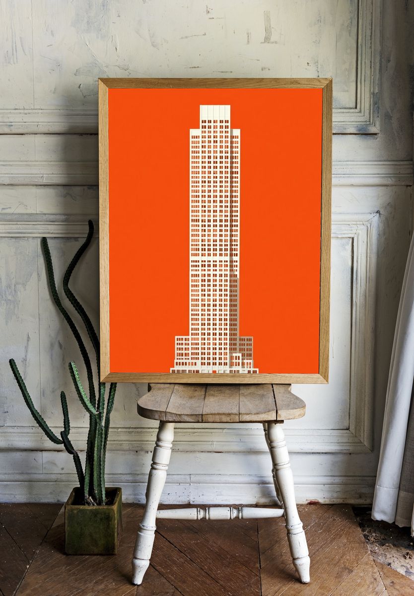 Orange Skyscraper Minimalist Poster. room preview