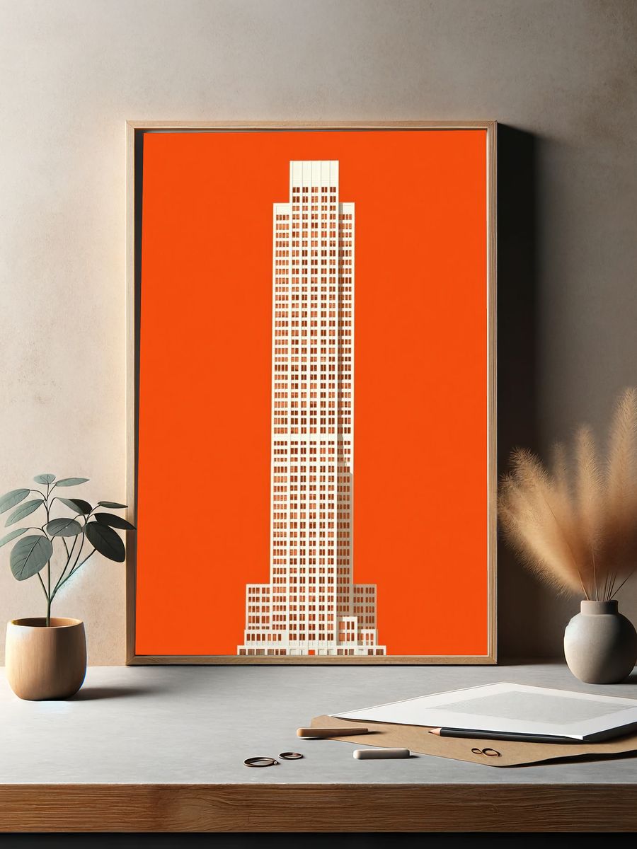 Orange Skyscraper Minimalist Poster. — room view 2