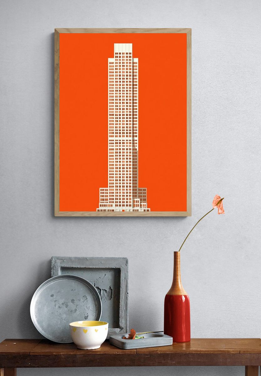 Orange Skyscraper Minimalist Poster. — room view 3