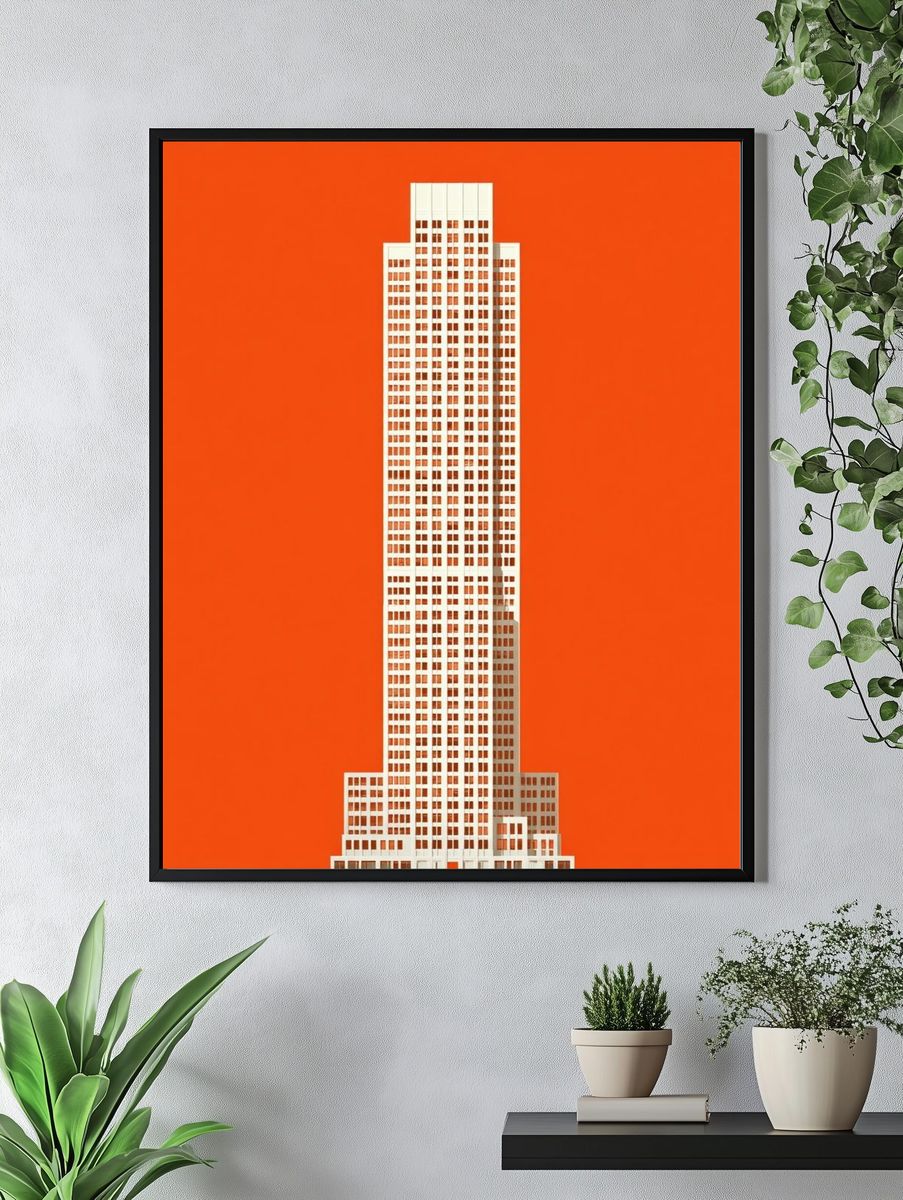 Orange Skyscraper Minimalist Poster. — room view 4