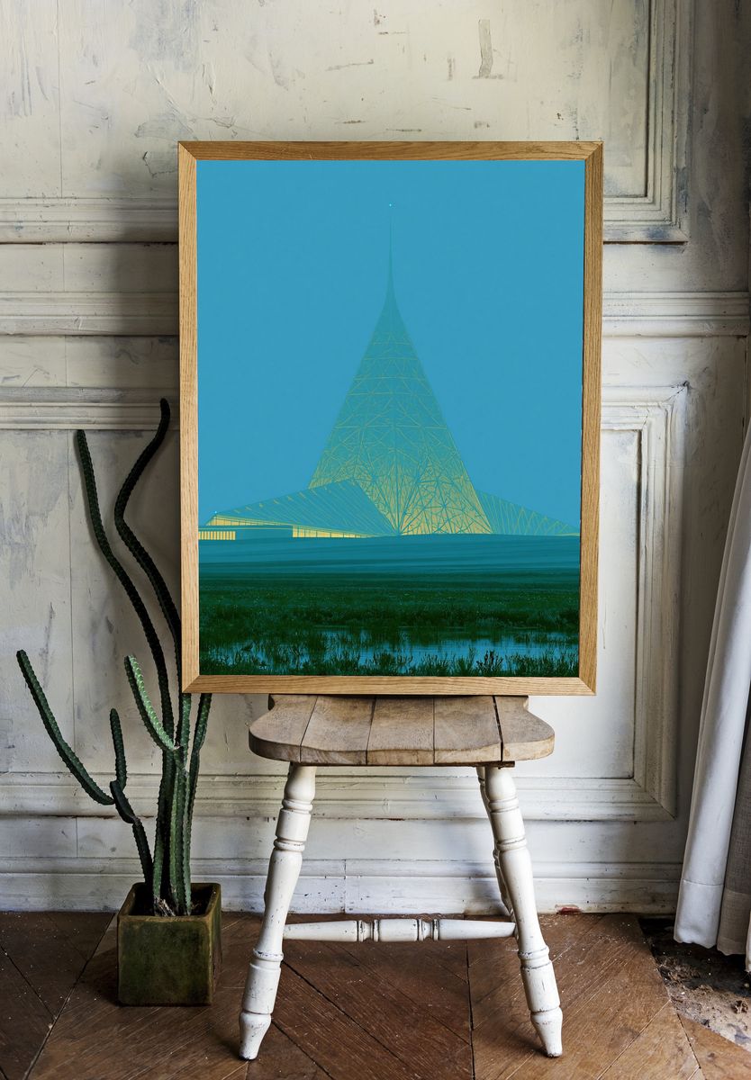 Futuristic Tower Landscape Print. room preview