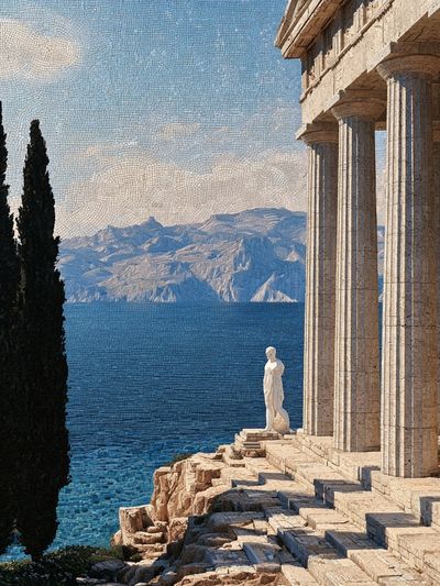 Ancient Seaside Temple Poster. poster
