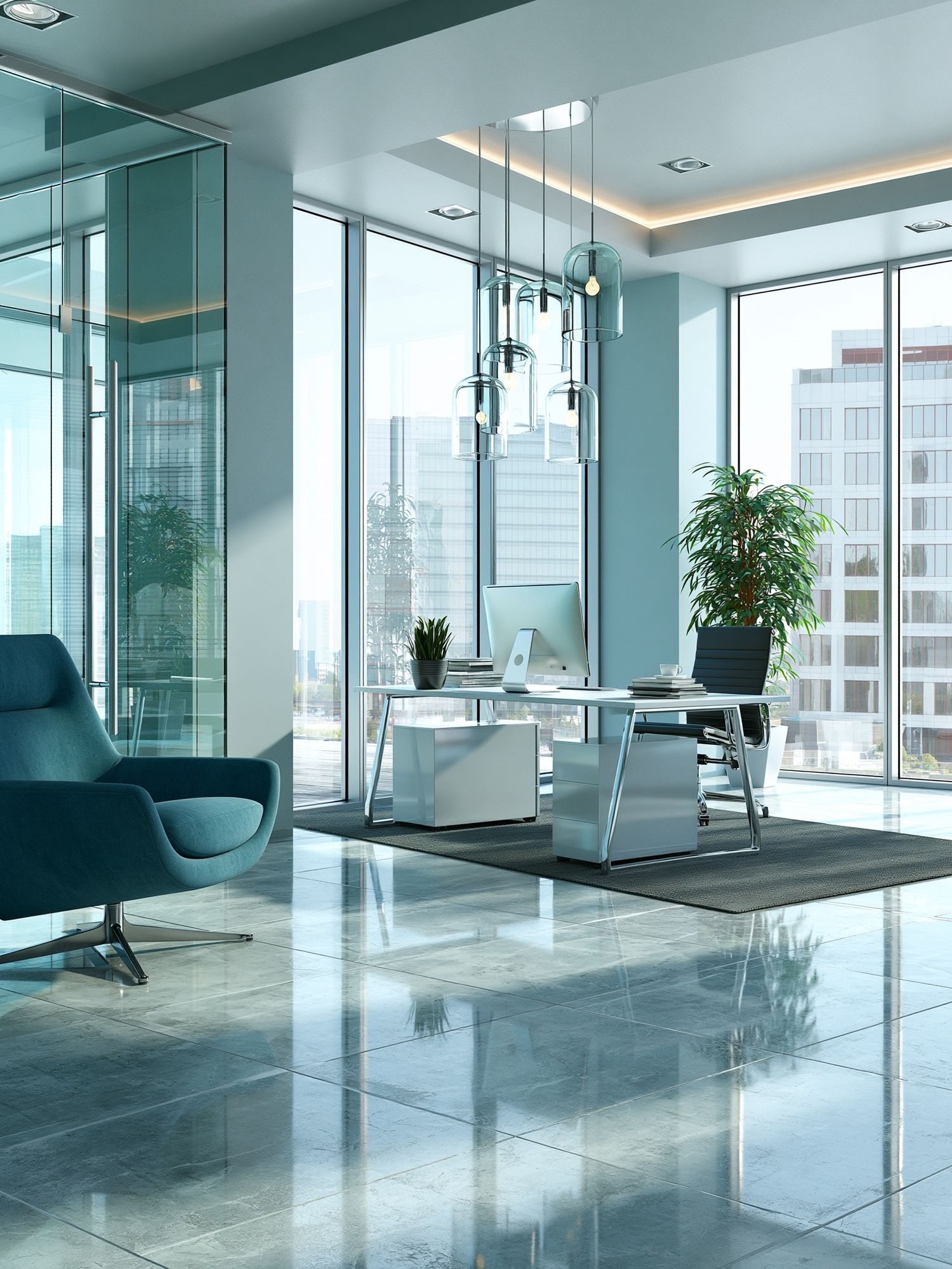 Modern Glass Office Interior Poster. poster detail
