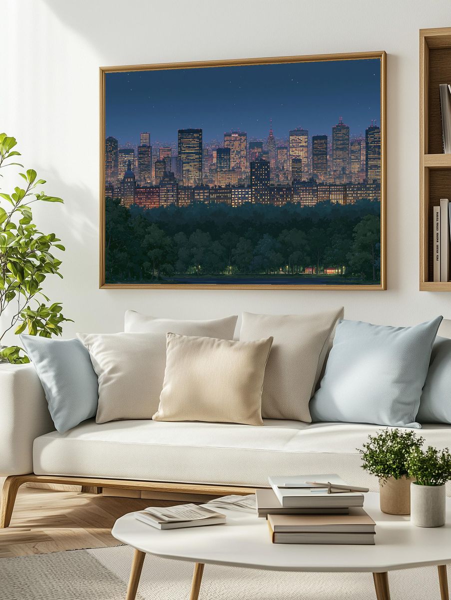 New York Skyline Nightscape Print. — room view 2