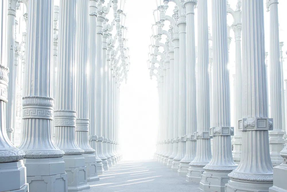 Impressive pillar white architecture central. poster detail