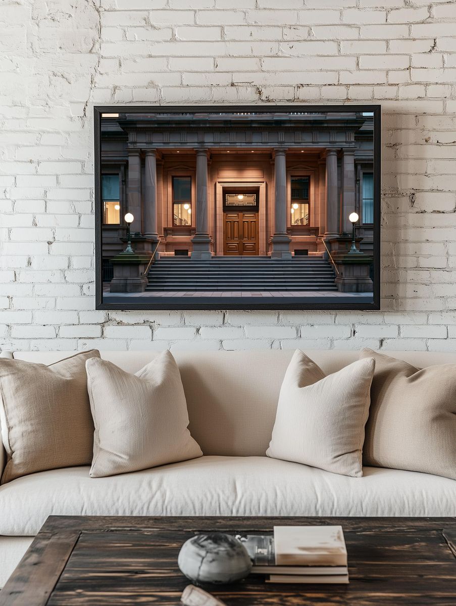 Grand Stone Facade Photography Poster. — room view 1