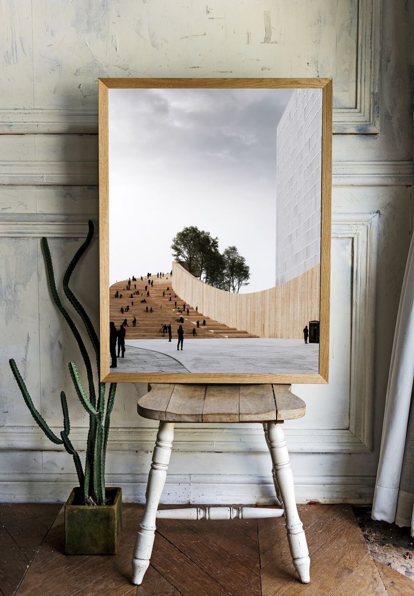 Modern Urban Stairway Architecture Print. room preview