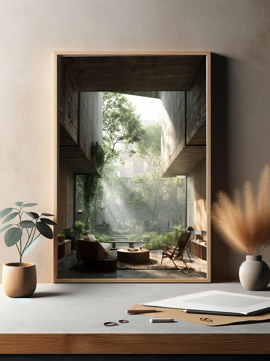 Sunlit Courtyard Interior Poster. — room view 2