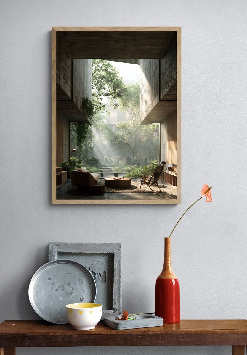 Sunlit Courtyard Interior Poster. — room view 3