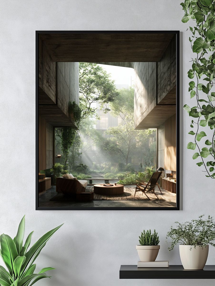 Sunlit Courtyard Interior Poster. — room view 4
