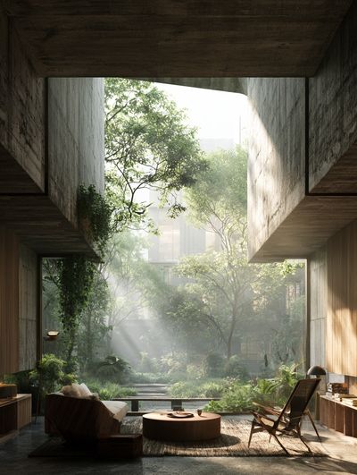 Sunlit Courtyard Interior Poster.