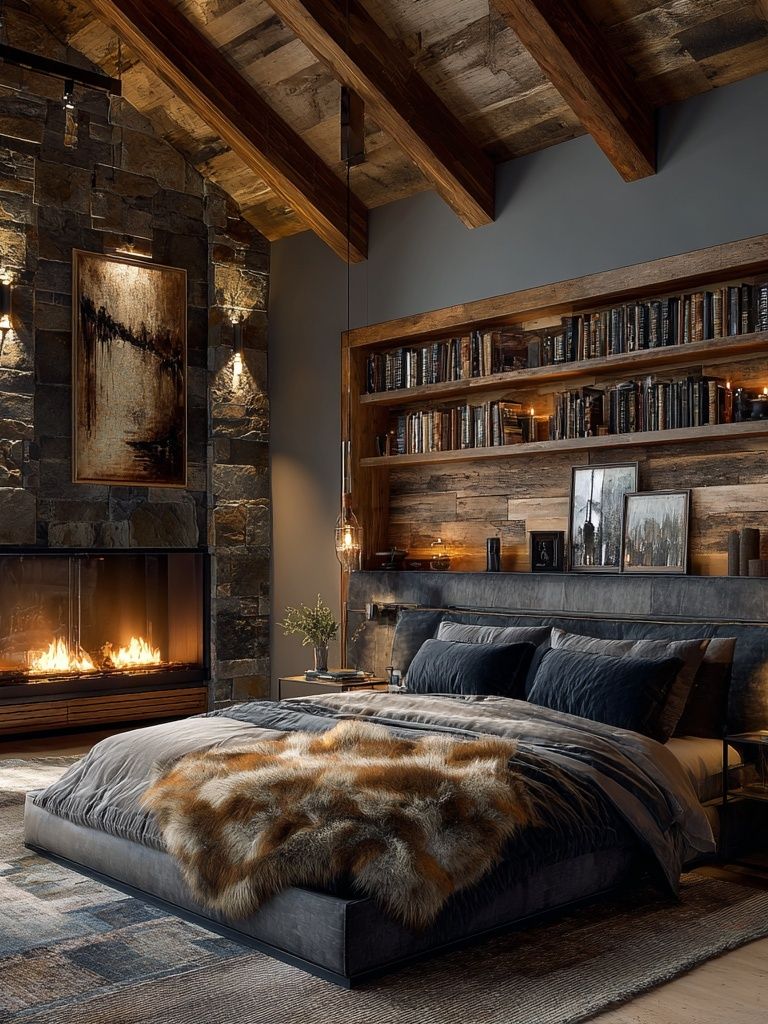 Rustic Cabin Bedroom Interior Print. poster detail