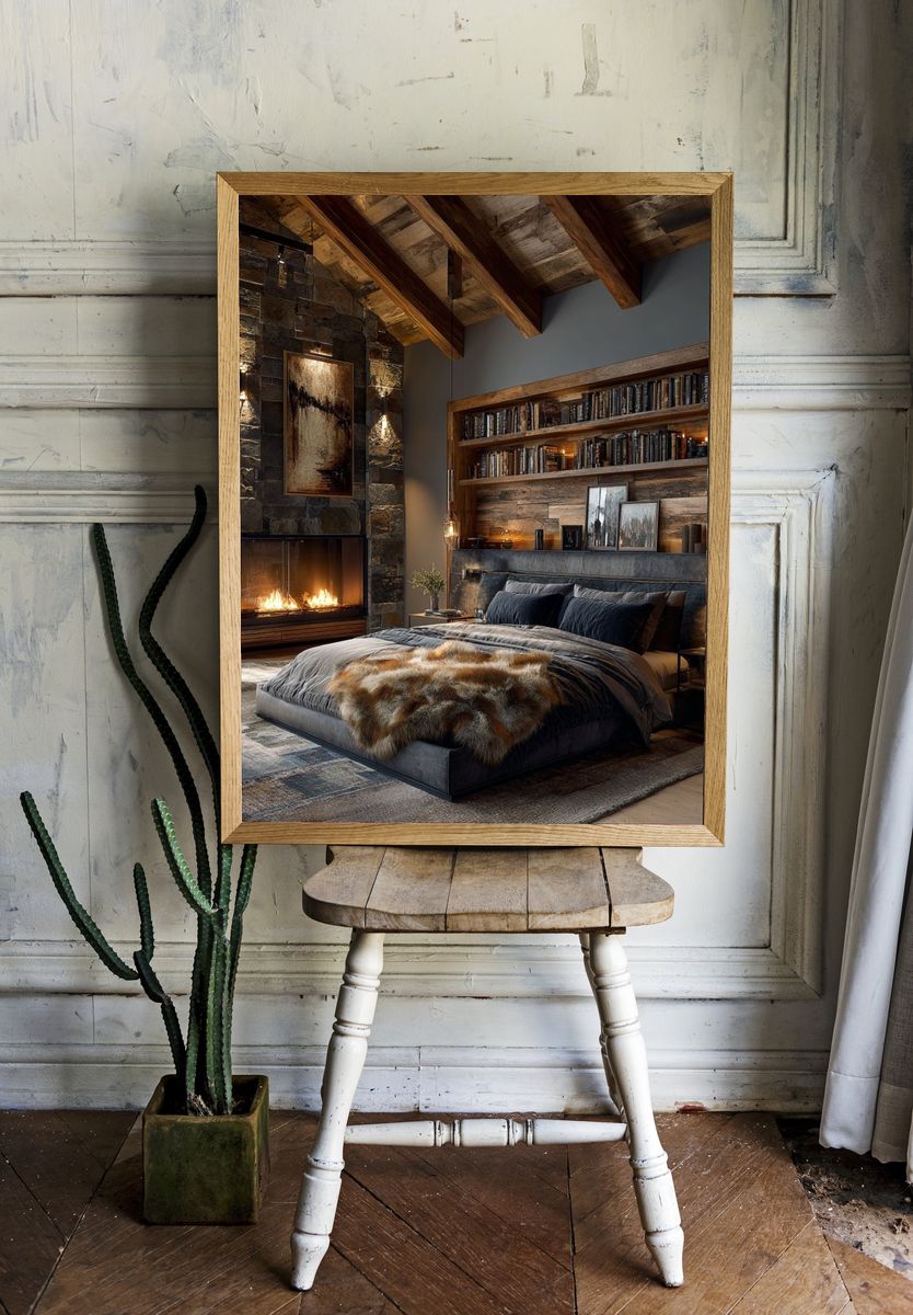 Rustic Cabin Bedroom Interior Print. room preview