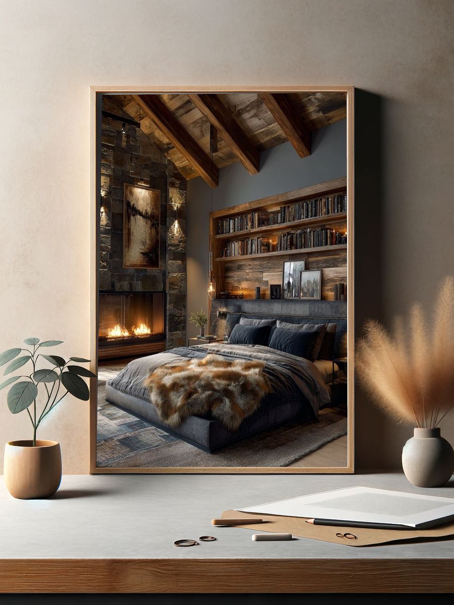 Rustic Cabin Bedroom Interior Print. — room view 2