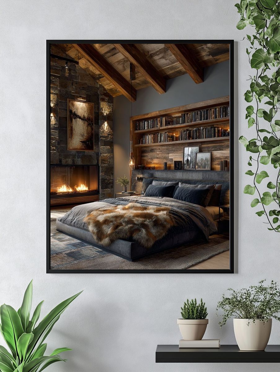Rustic Cabin Bedroom Interior Print. — room view 4