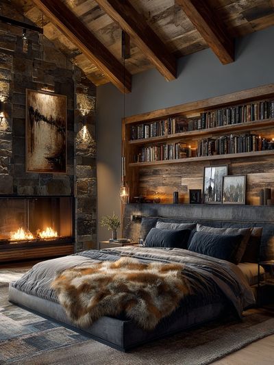 Rustic Cabin Bedroom Interior Print. poster