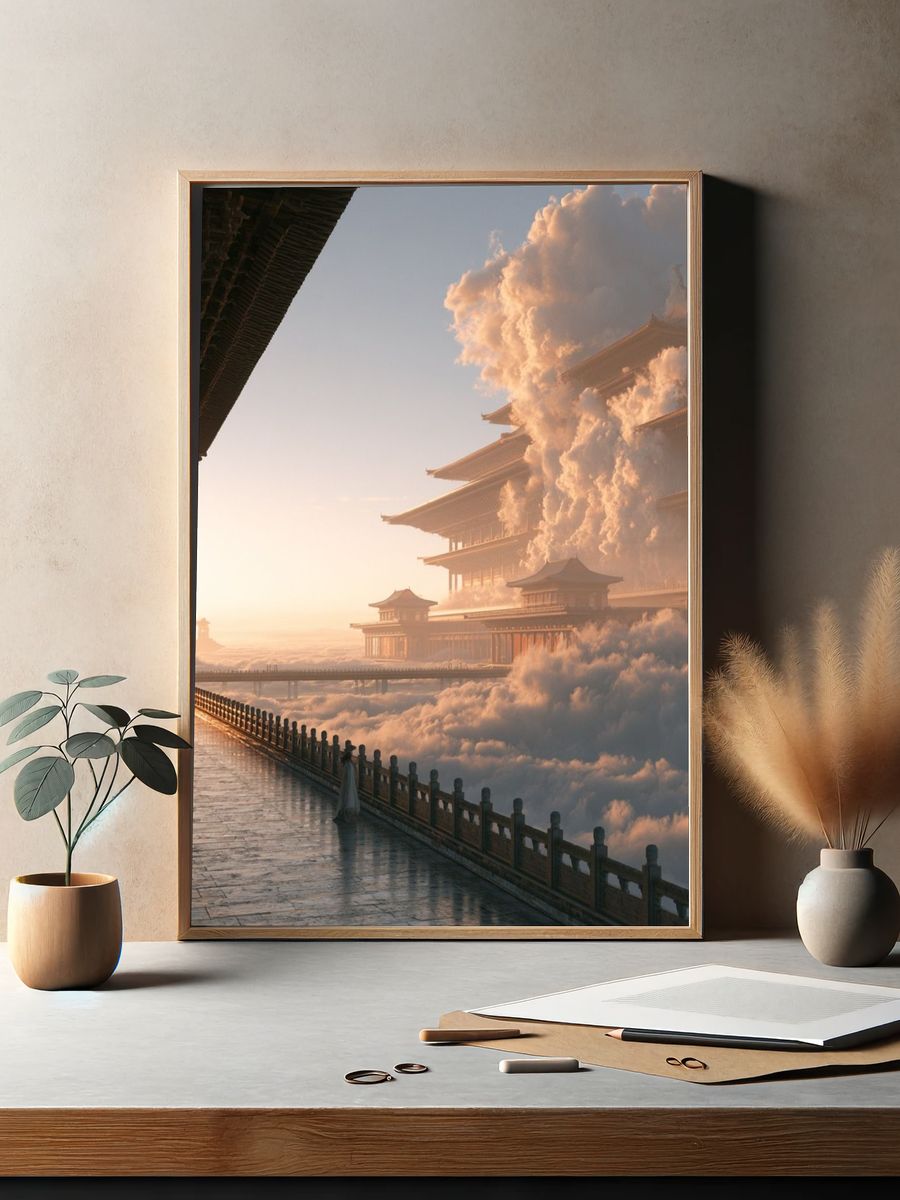 Celestial Temple Clouds Poster. — room view 2