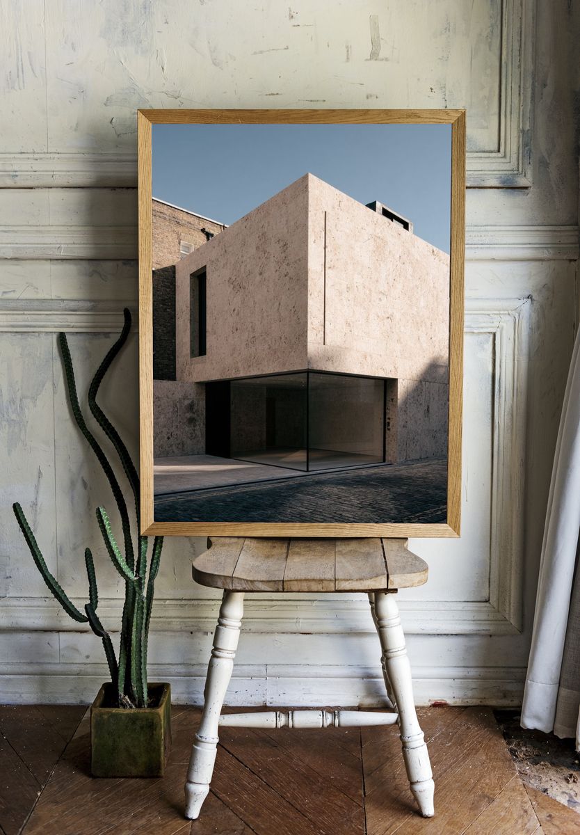 Modern Brutalist Building Poster. room preview
