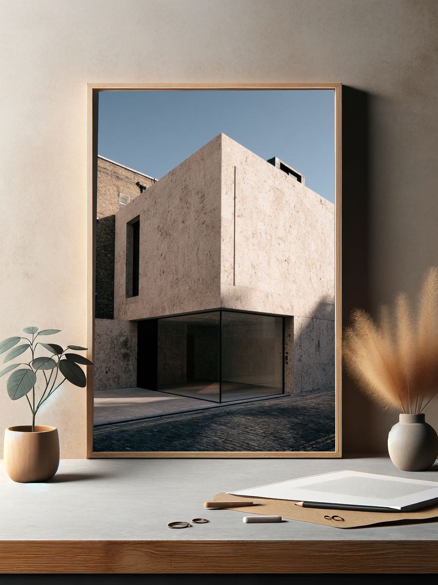 Modern Brutalist Building Poster. — room view 2
