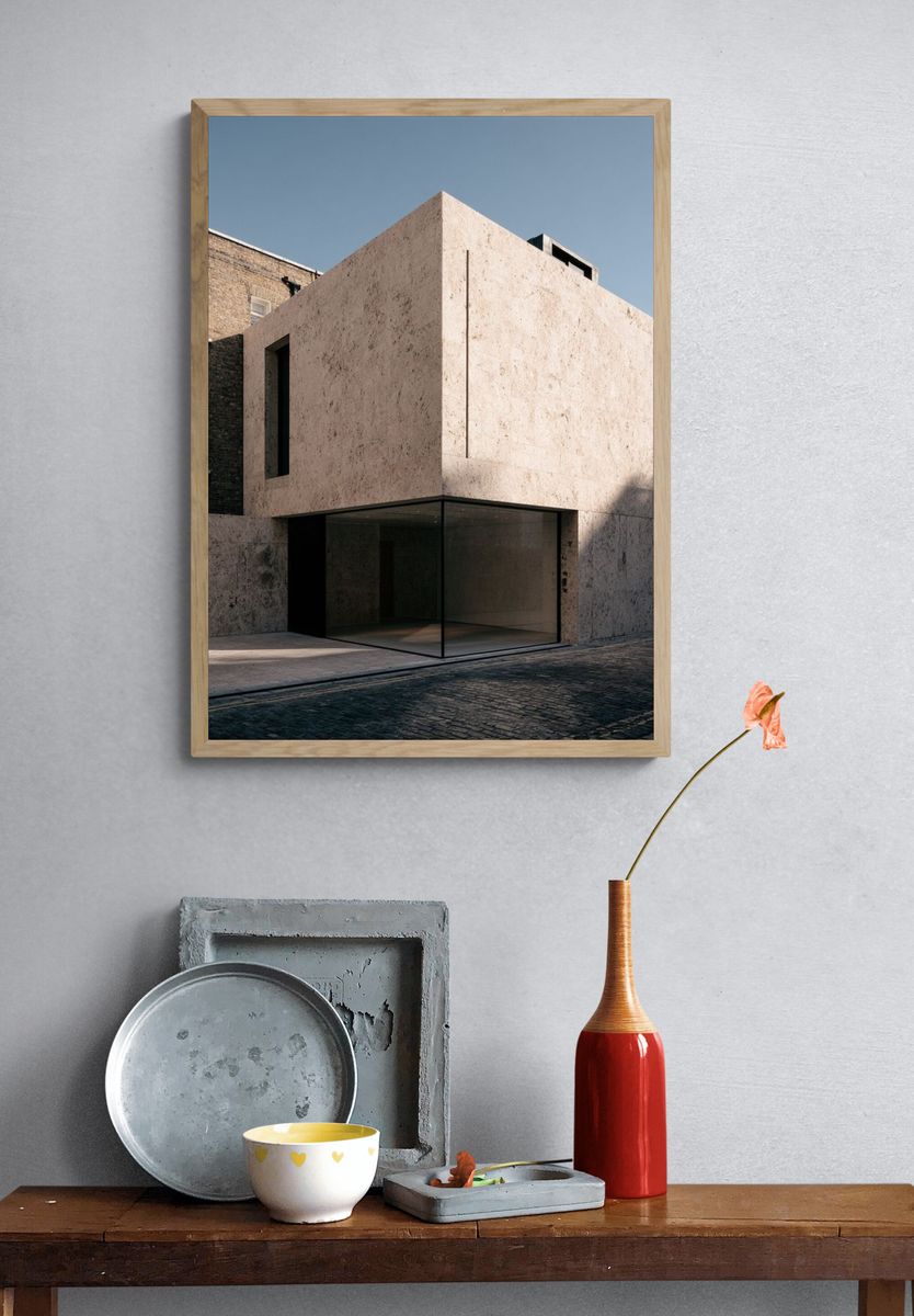 Modern Brutalist Building Poster. — room view 3