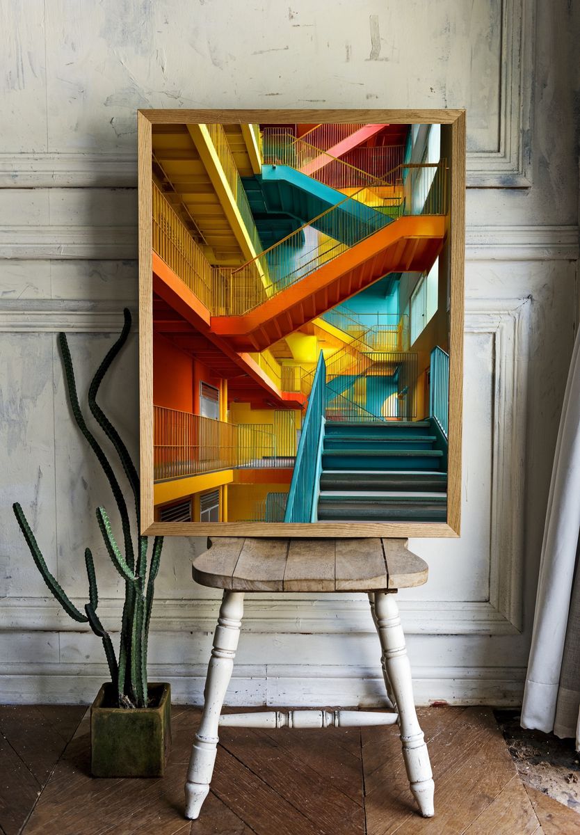 Colorful Staircase — Photography Print. room preview