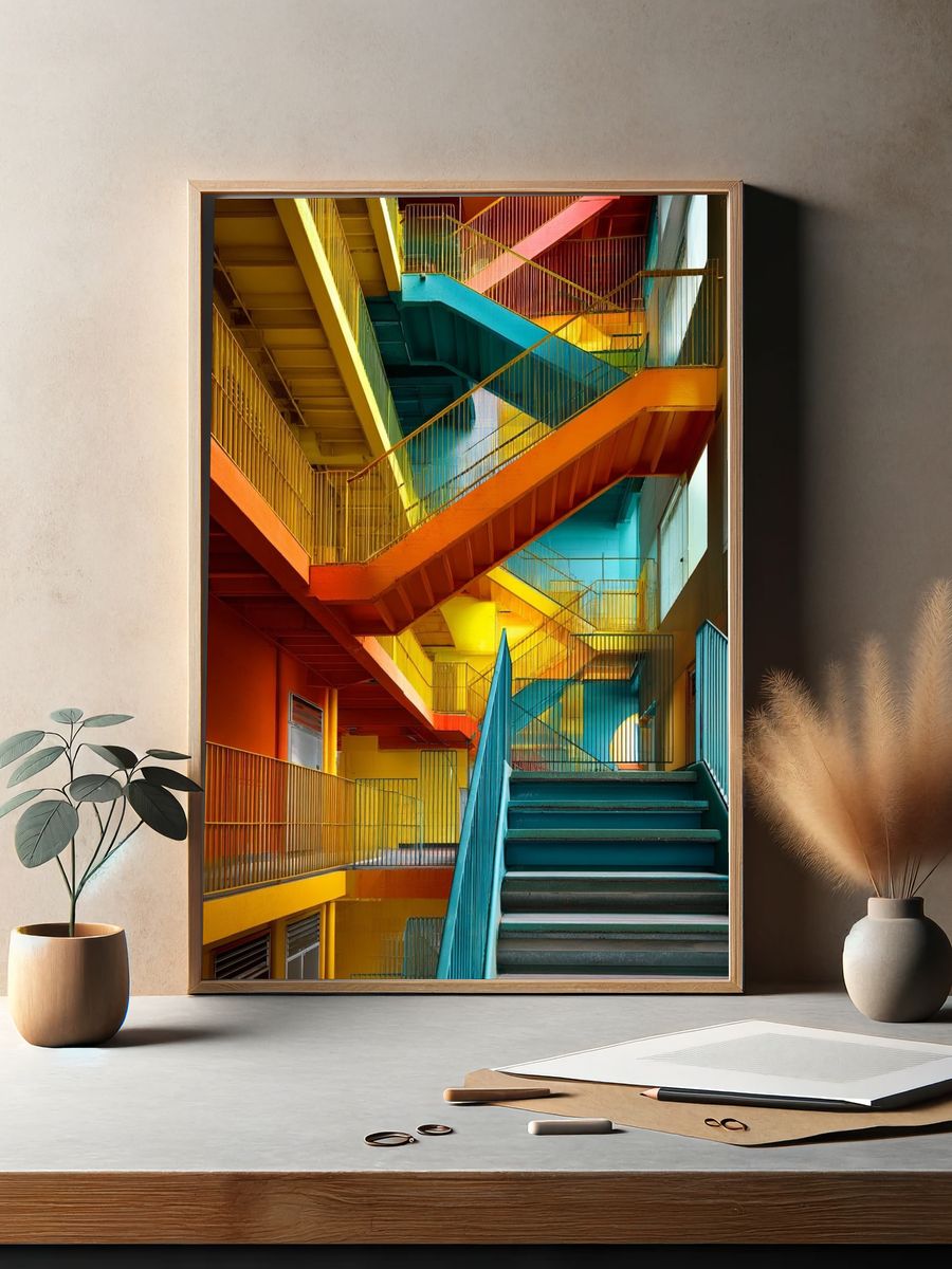 Colorful Staircase — Photography Print. — room view 2