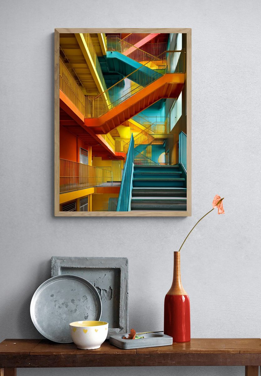 Colorful Staircase — Photography Print. — room view 3