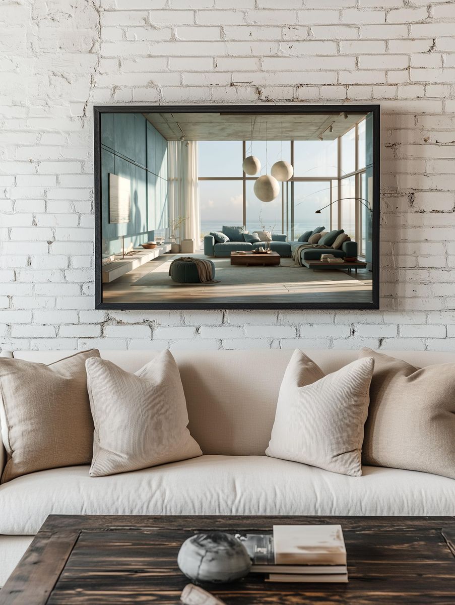 Seaside Modern Living Room Print. — room view 1