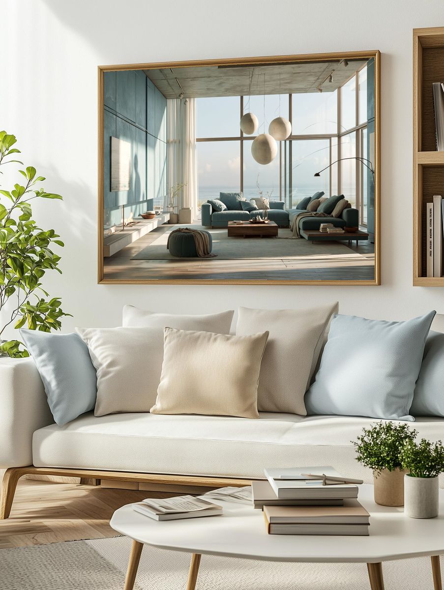 Seaside Modern Living Room Print. — room view 2